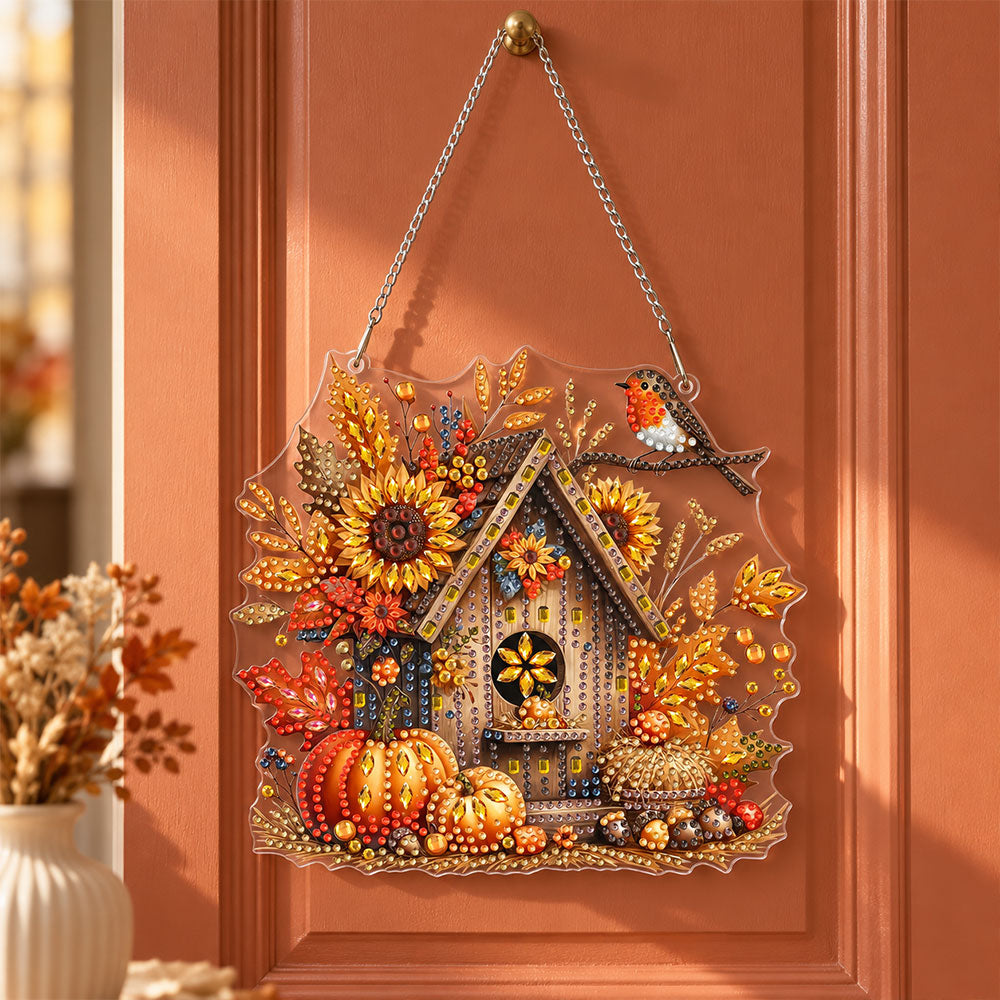 5D Diamond Painting Türanhänger – Herbstglück am Vogelhaus