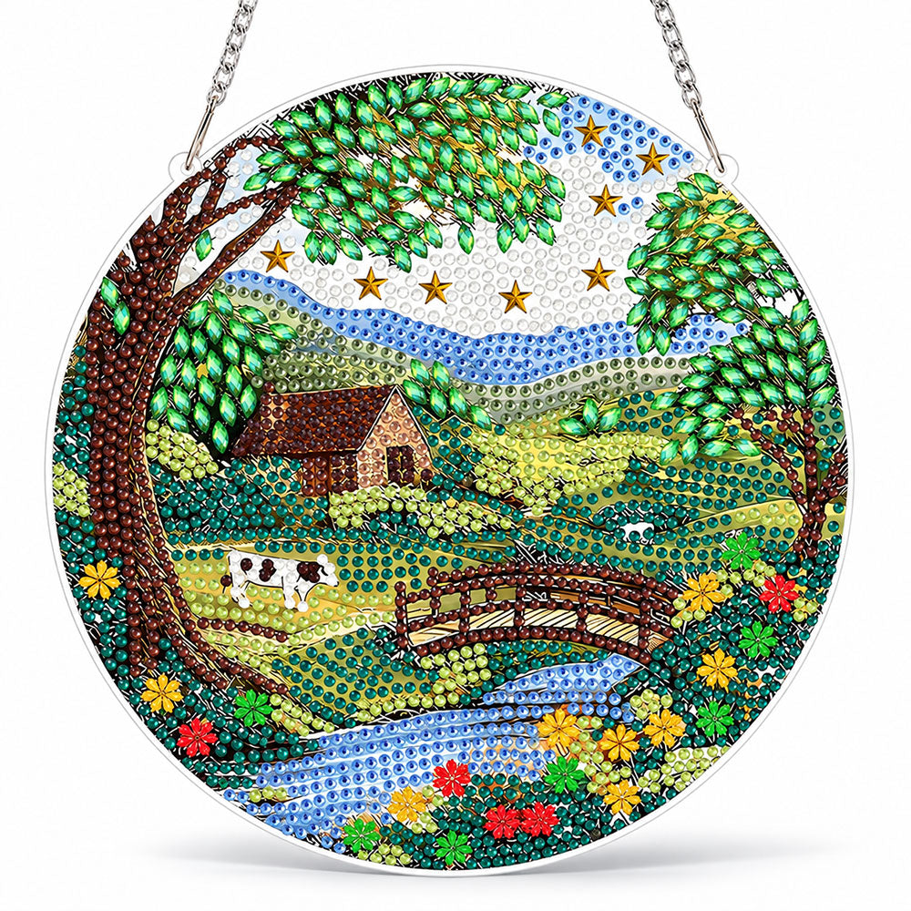 5D Diamond Painting Türanhänger – Idylle am Wiesenbach | Unique Diamond