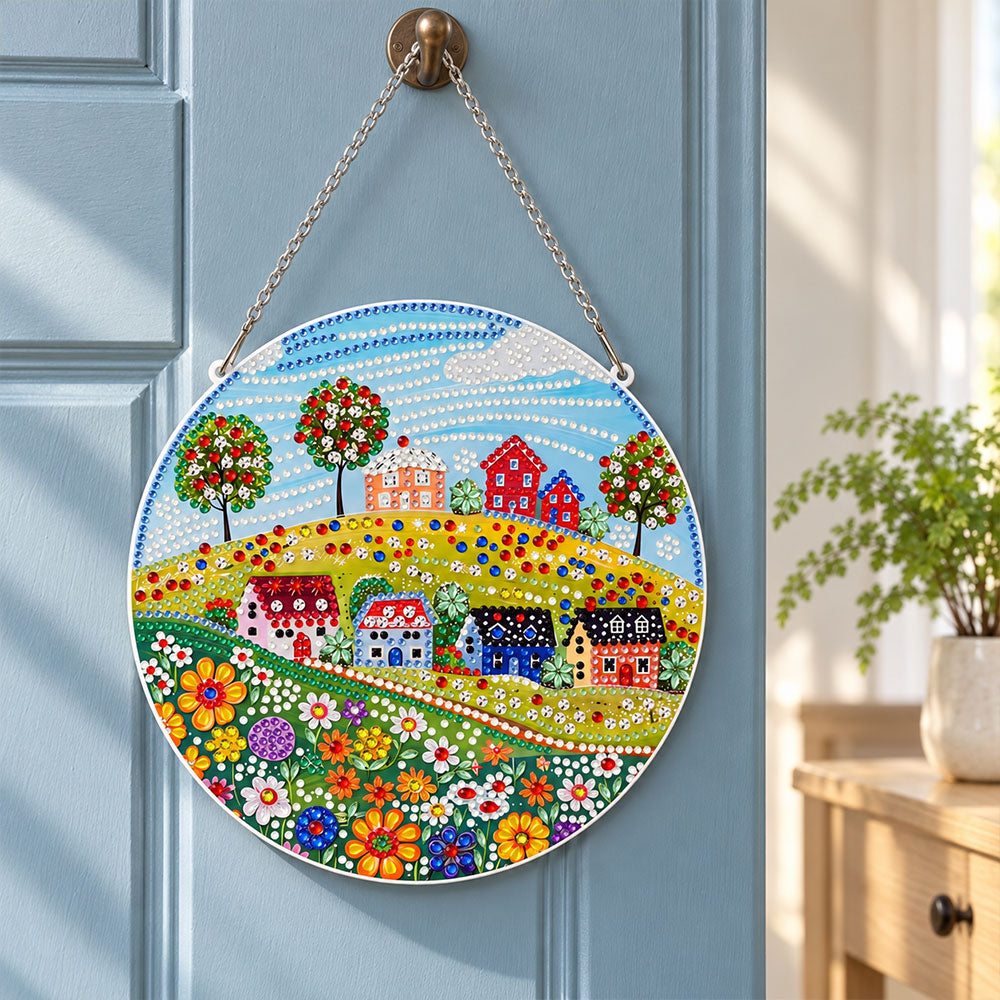5D Diamond Painting Türanhänger – Sommerglück im Blumendorf