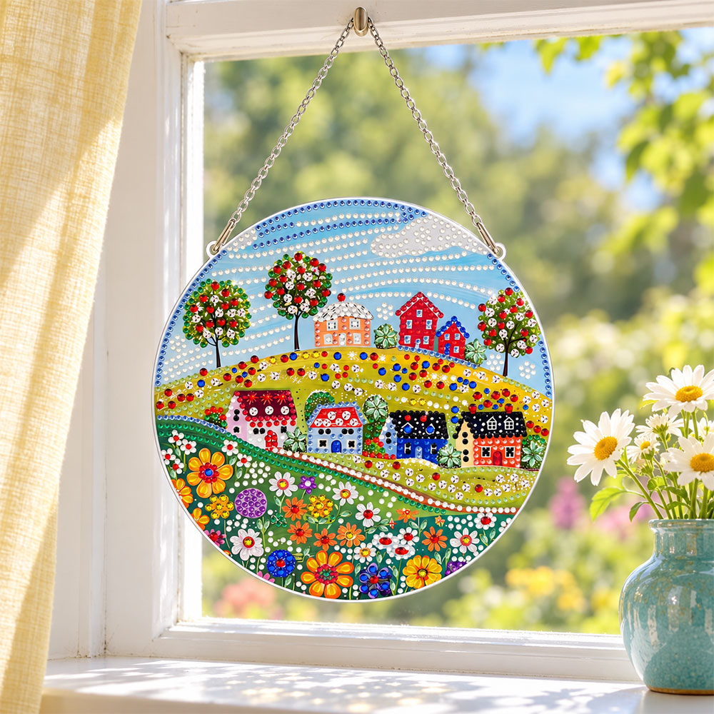 5D Diamond Painting Türanhänger – Sommerglück im Blumendorf