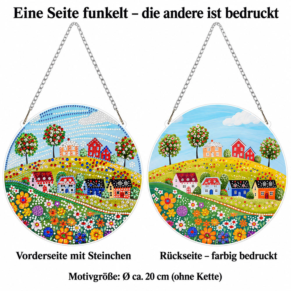 5D Diamond Painting Türanhänger – Sommerglück im Blumendorf