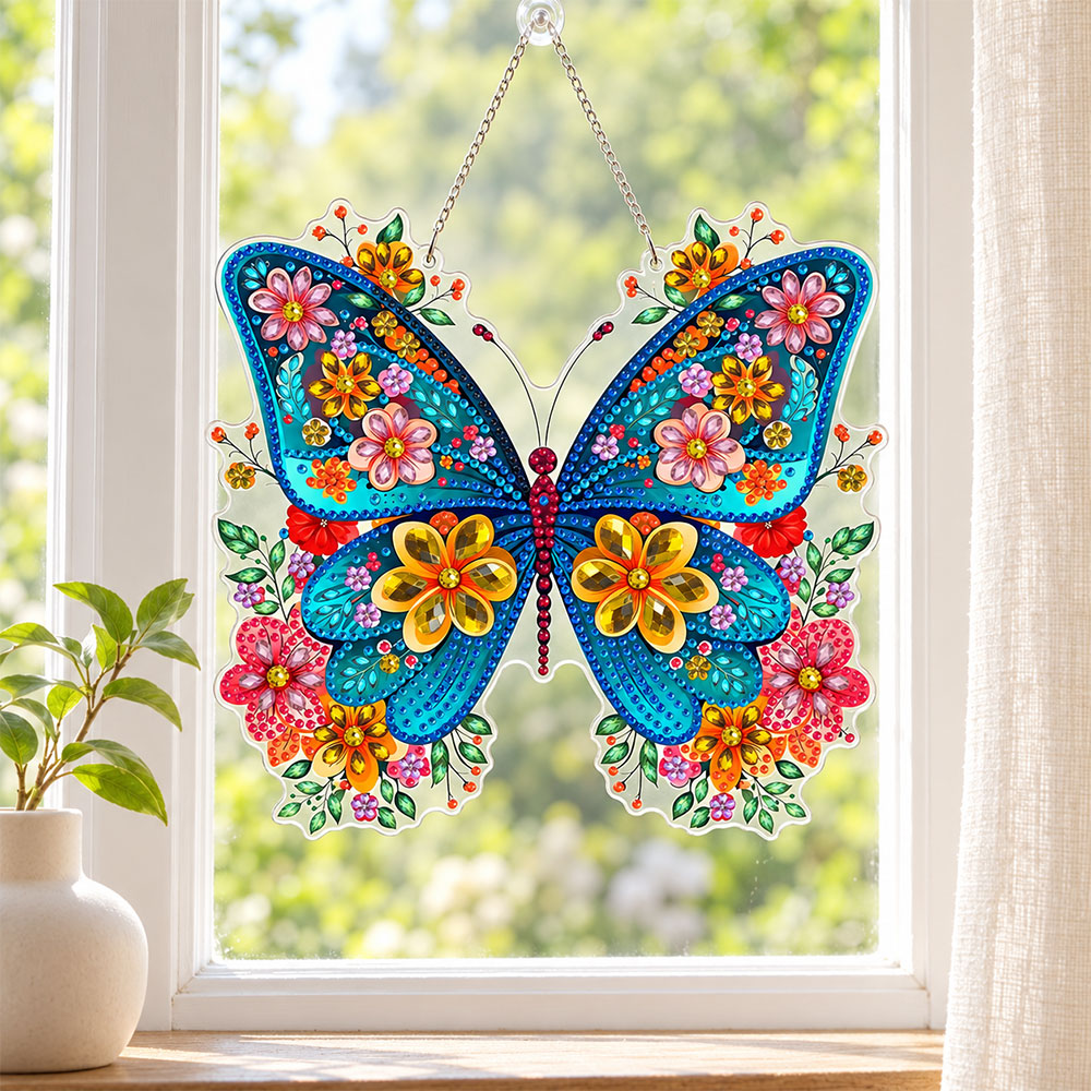 5D Diamond Painting Türanhänger – Türkiser Blütentanz