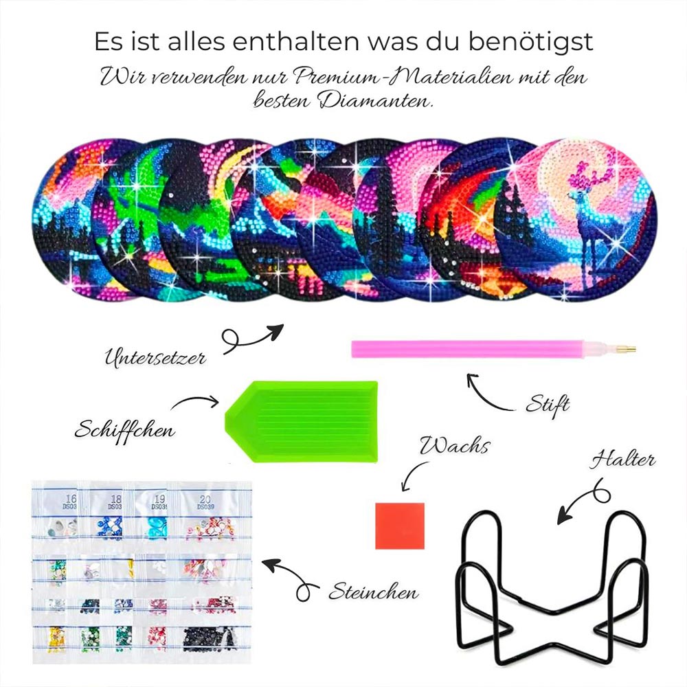 5D Diamond Painting Untersetzer Aurora Landschaft, Unique-Diamond