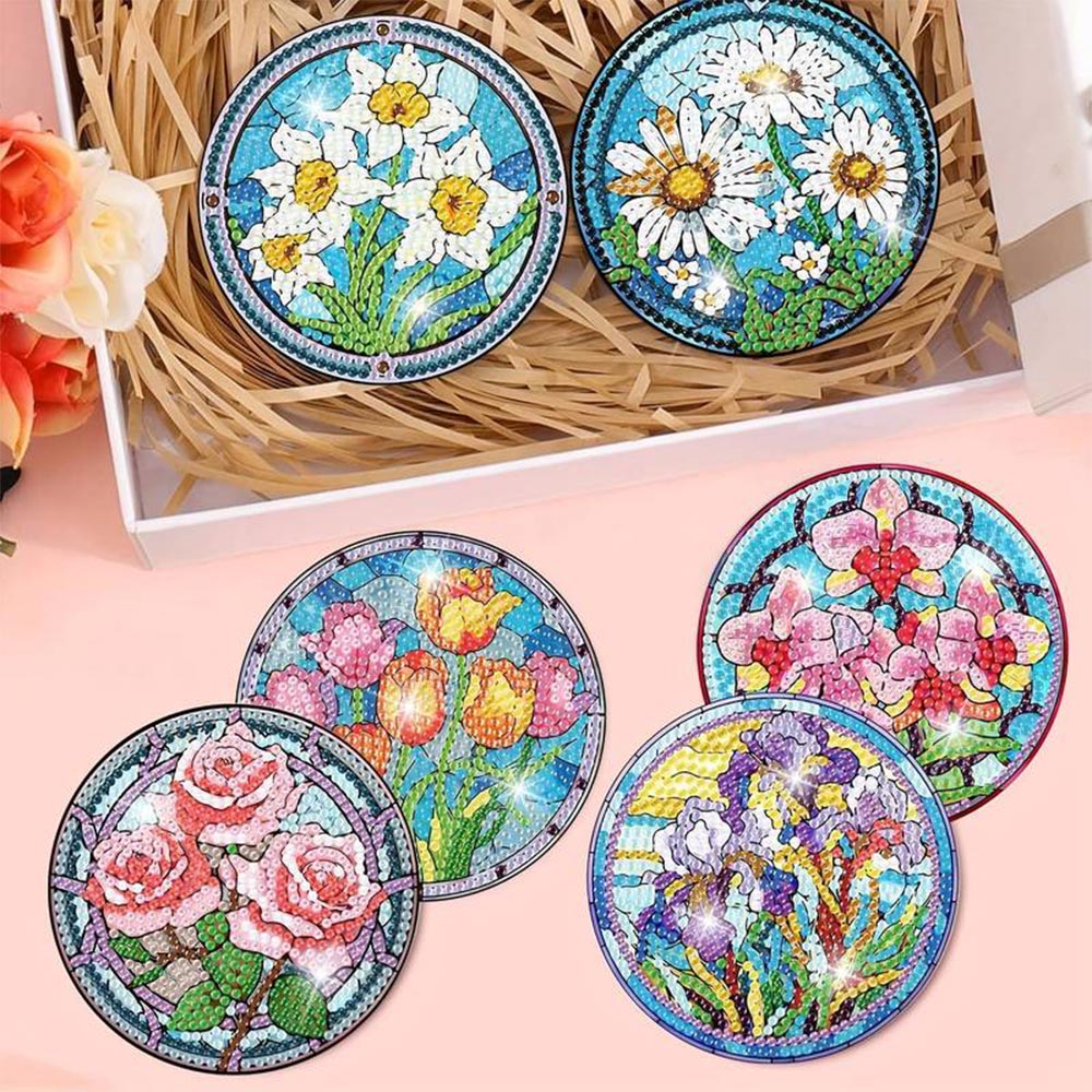 5D Diamond Painting Untersetzer Blumenpracht, Unique-Diamond