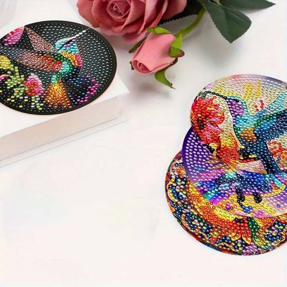 5D Diamond Painting Untersetzer Farbige Kolibri, Unique-Diamond