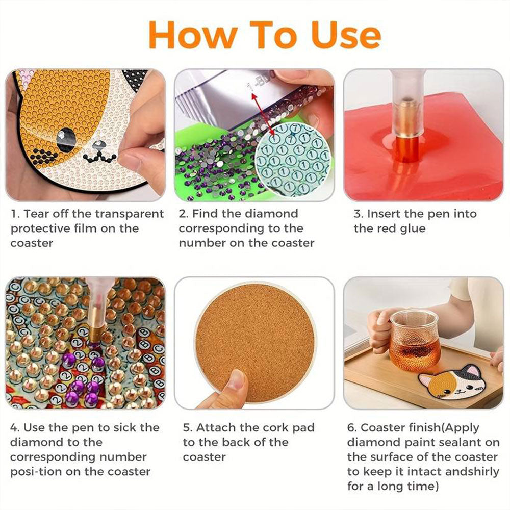 5D Diamond Painting Untersetzer Katzen, Unique-Diamond