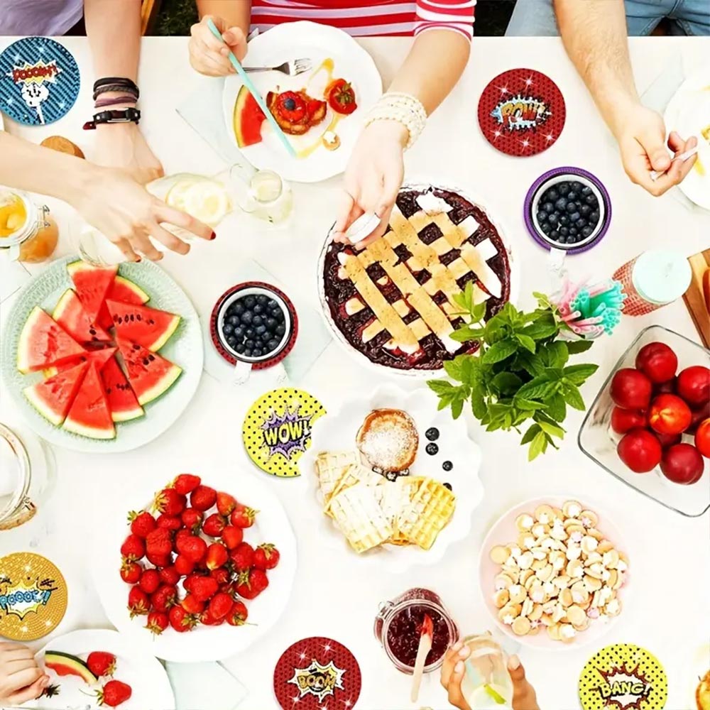 5D Diamond Painting Untersetzer Pow, Unique-Diamond