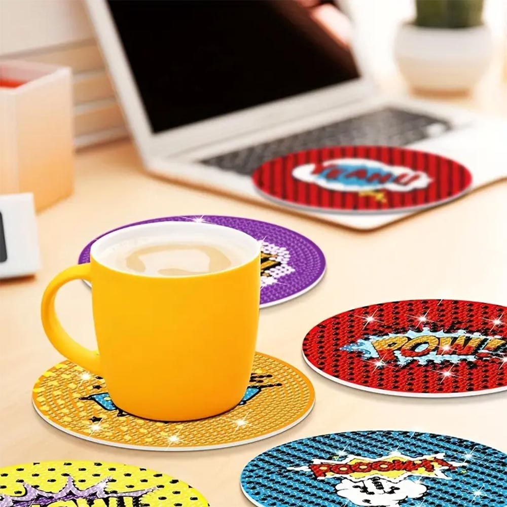 5D Diamond Painting Untersetzer Pow, Unique-Diamond