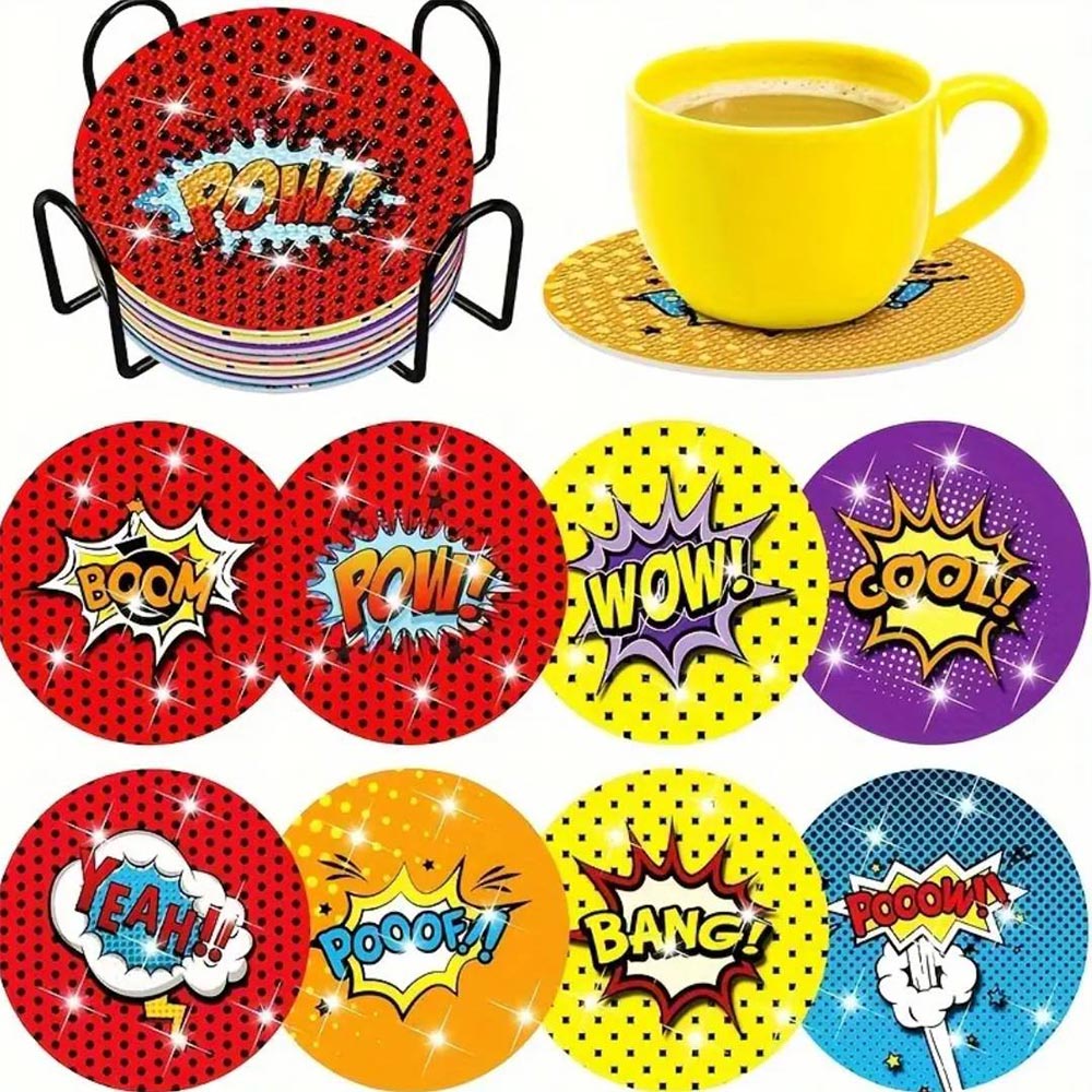 5D Diamond Painting Untersetzer Pow, Unique-Diamond