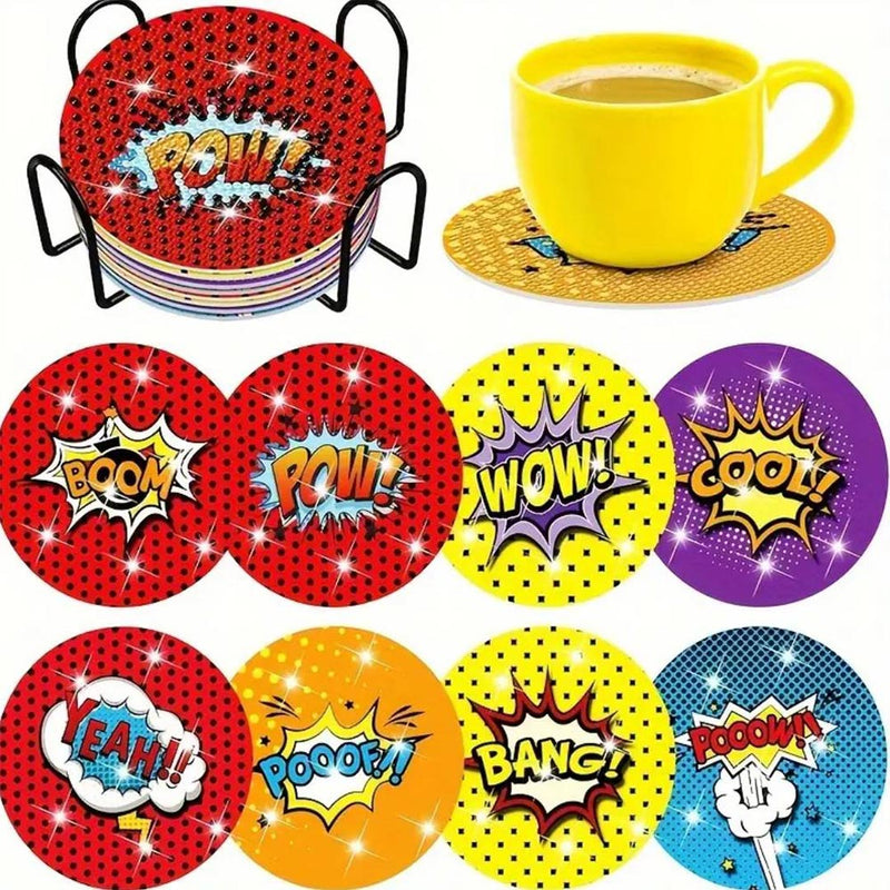 5D Diamond Painting Untersetzer Pow, Unique-Diamond