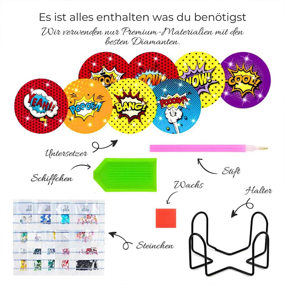 5D Diamond Painting Untersetzer Pow, Unique-Diamond