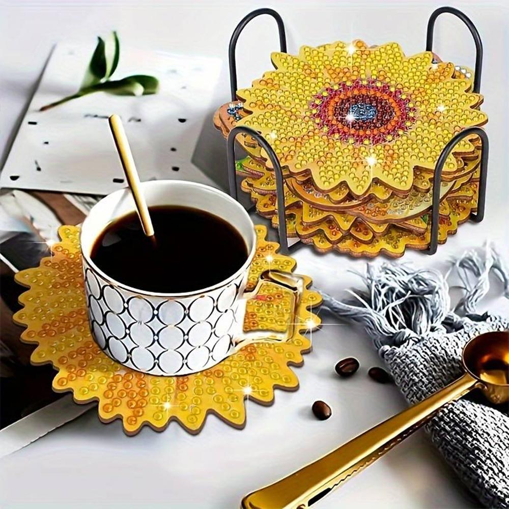 5D Diamond Painting Untersetzer Sonnenblumen 10 Stück, Unique-Diamond
