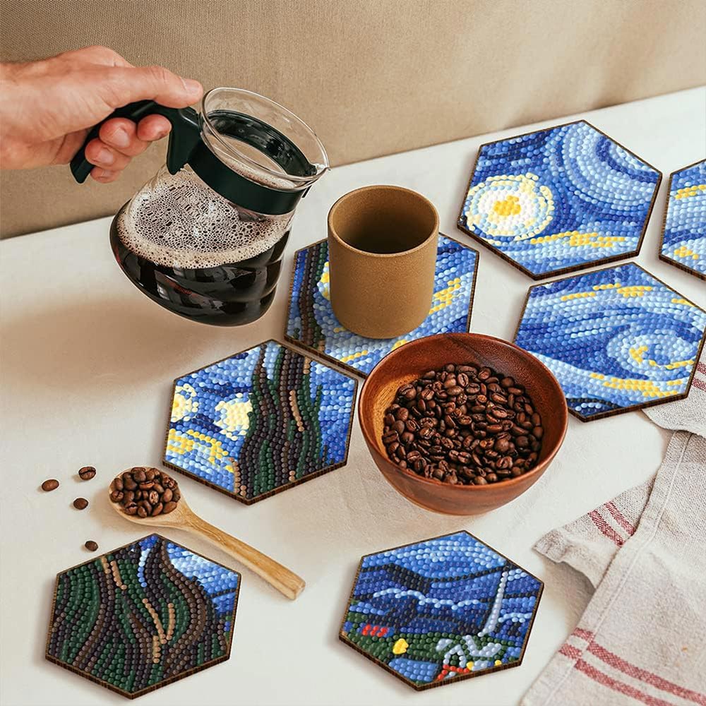 5D Diamond Painting Untersetzer Van Gogh Sternennacht, Unique-Diamond