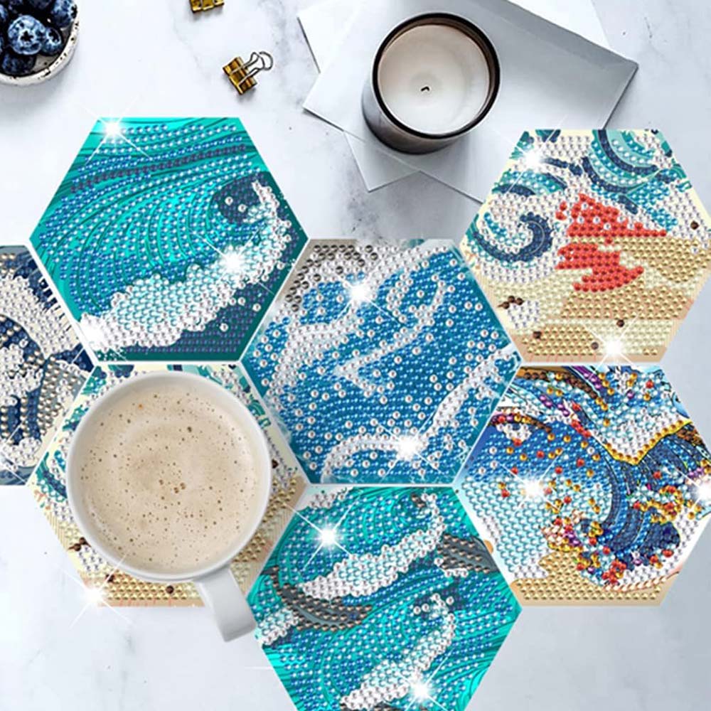 5D Diamond Painting Untersetzer Wasser Wellen, Unique-Diamond