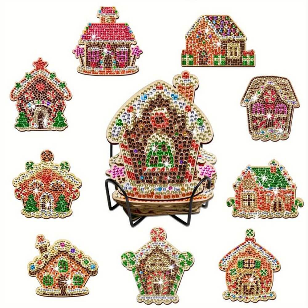 5D Diamond Painting Untersetzer Weihnachtshäuser, Unique-Diamond