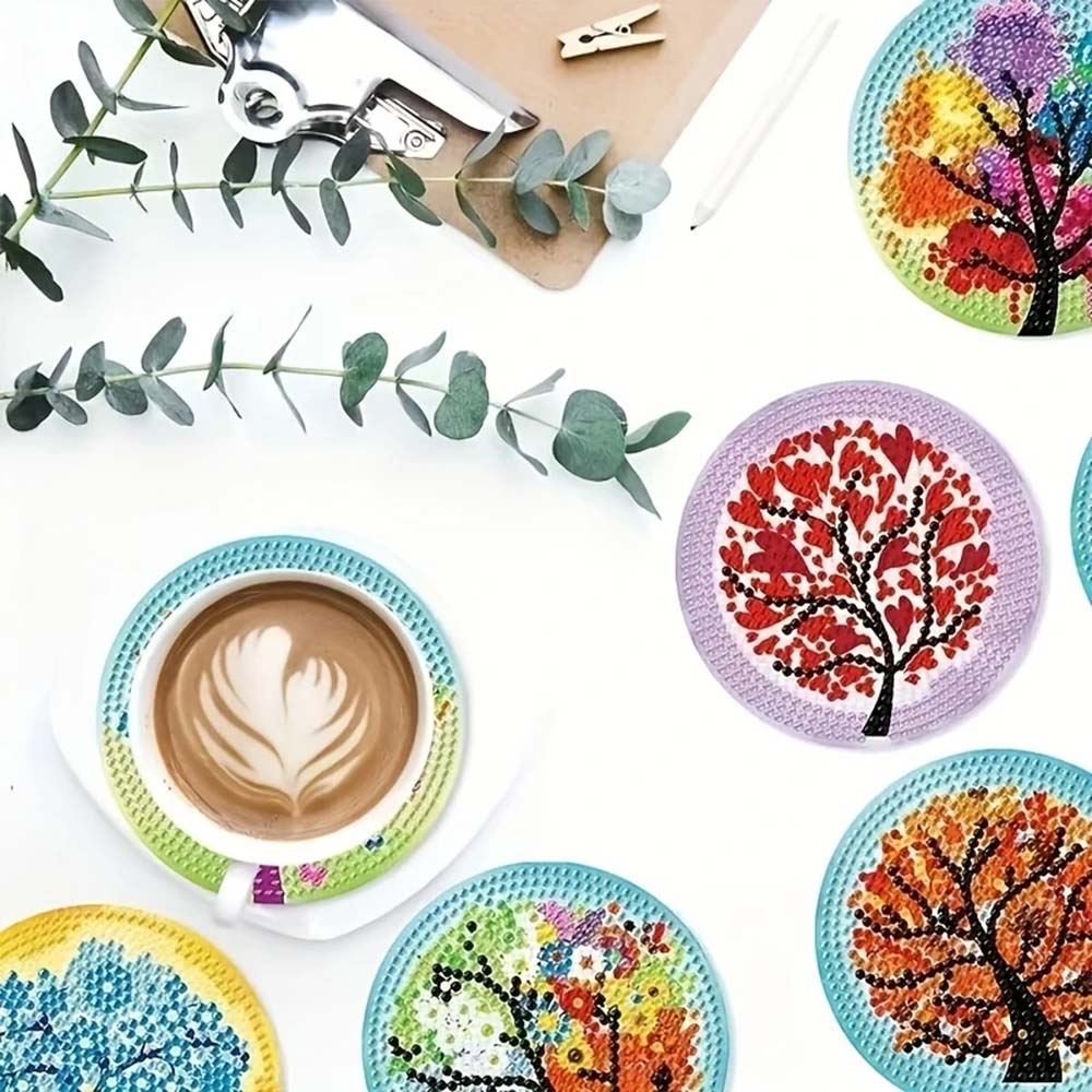 5D Diamond Painting Untersetzer – Baumzauber im Jahreslauf, Unique-Diamond