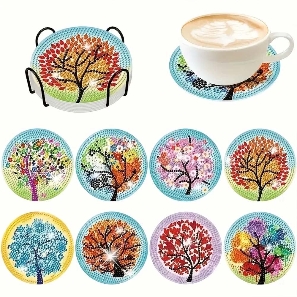 5D Diamond Painting Untersetzer – Baumzauber im Jahreslauf, Unique-Diamond