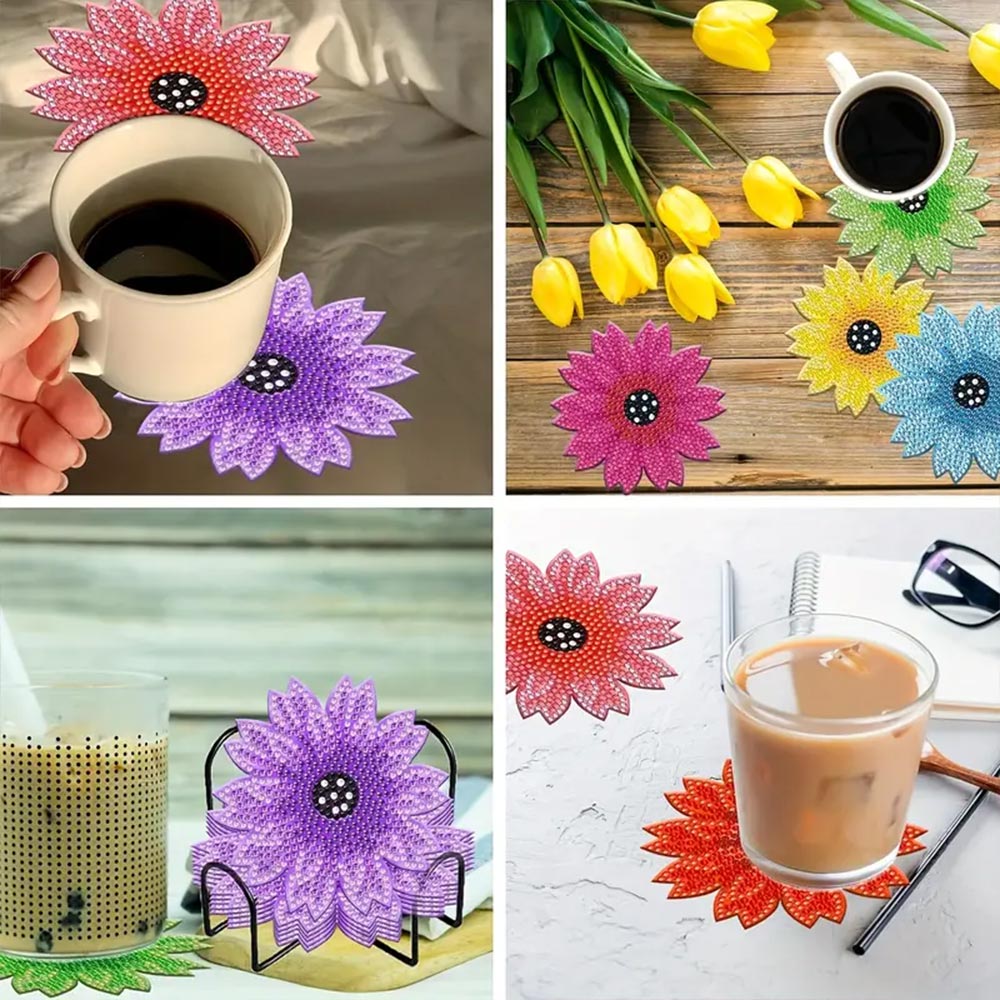 5D Diamond Painting Untersetzer – Bunte Blumen, Unique-Diamond