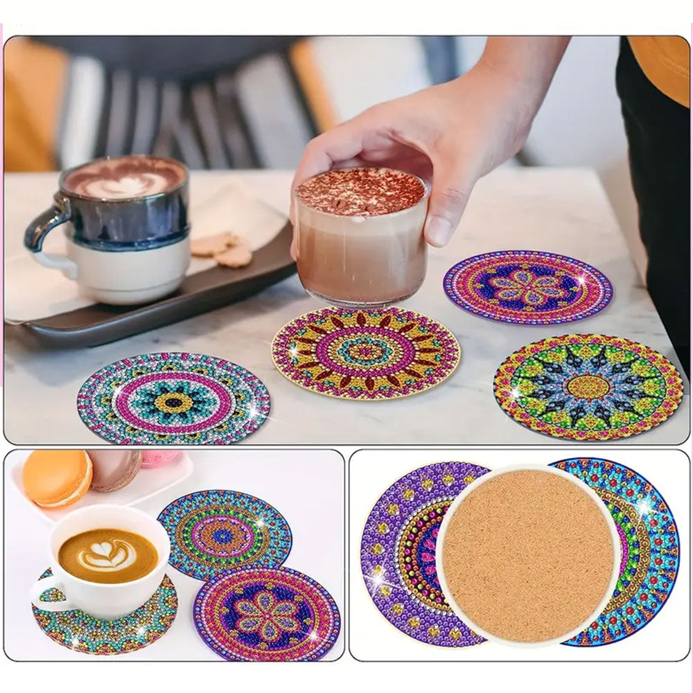 5D Diamond Painting Untersetzer – Farbenprächtige Mandala, Unique-Diamond