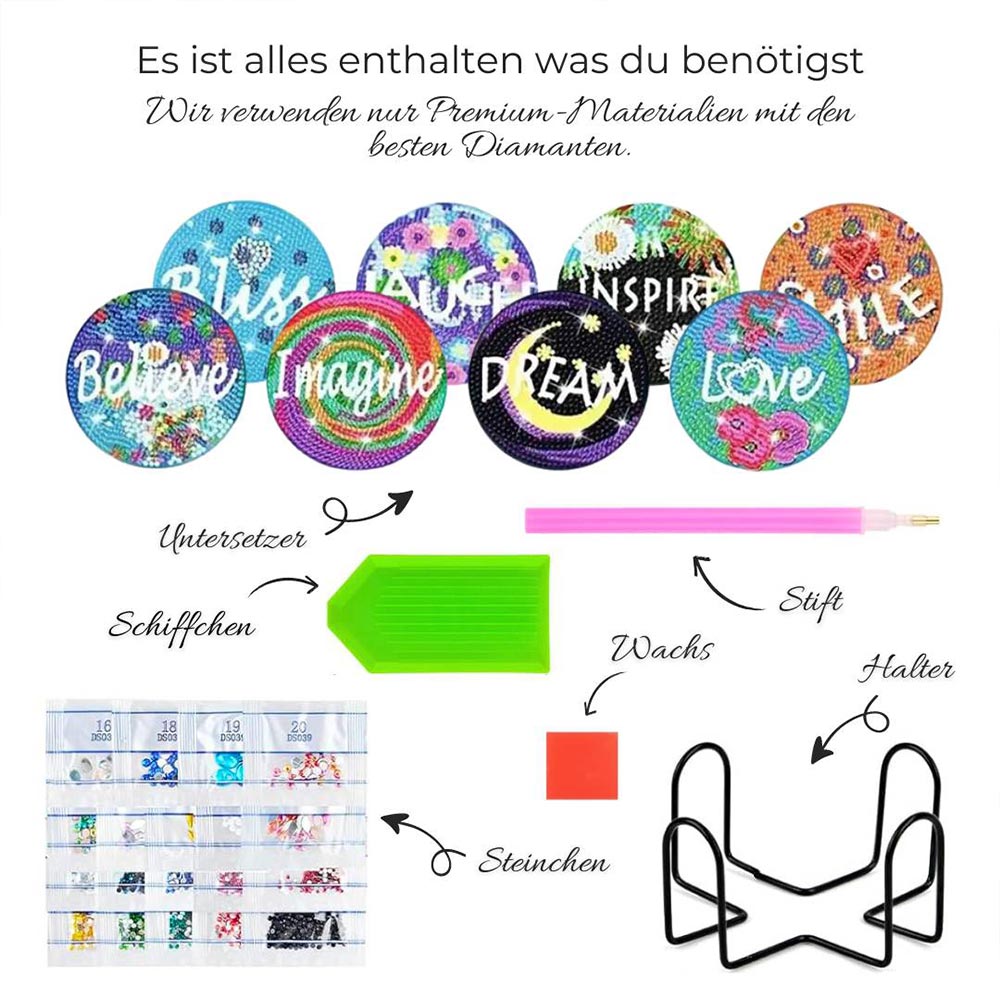 5D Diamond Painting Untersetzer – Inspiration und Positivität, Unique-Diamond
