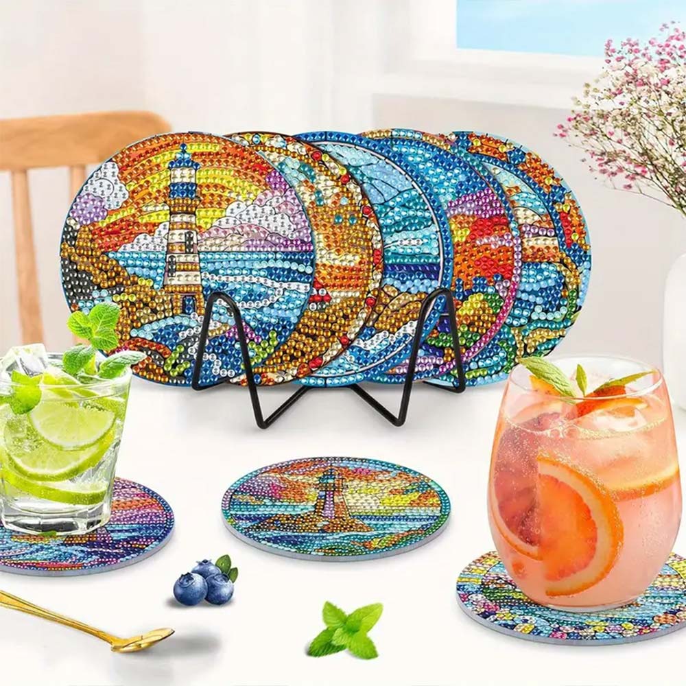 5D Diamond Painting Untersetzer – Küstenlichter, Unique-Diamond