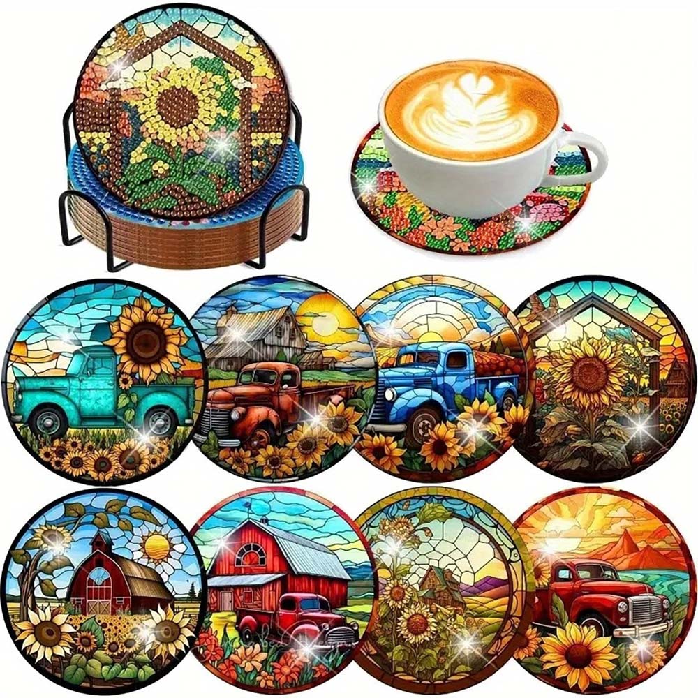 5D Diamond Painting Untersetzer – Landidylle, Unique-Diamond