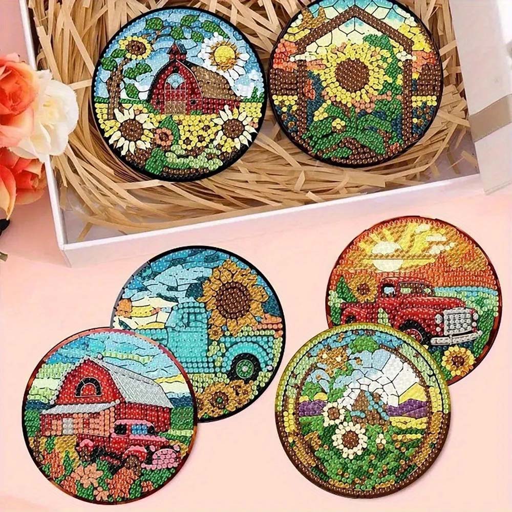5D Diamond Painting Untersetzer – Landidylle, Unique-Diamond