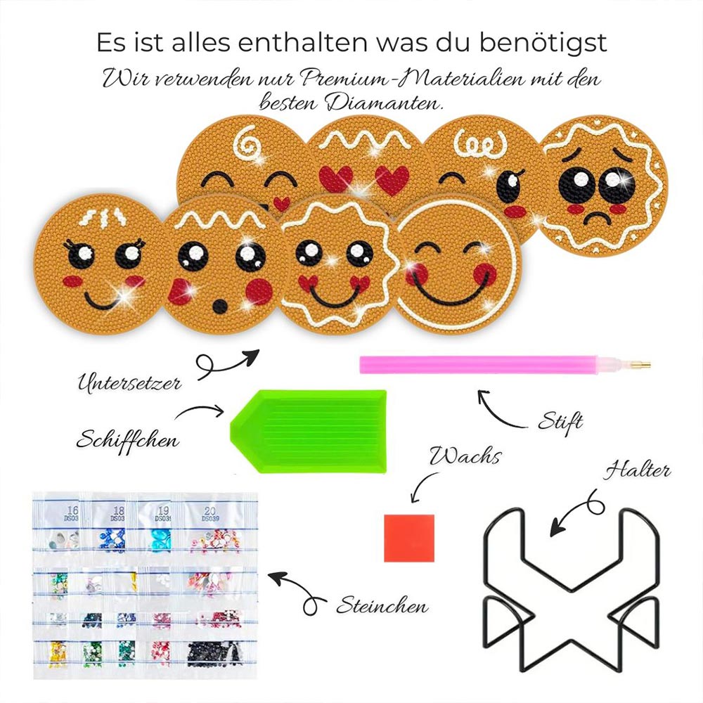 5D Diamond Painting Untersetzer – Lebkuchenfreude, Unique-Diamond