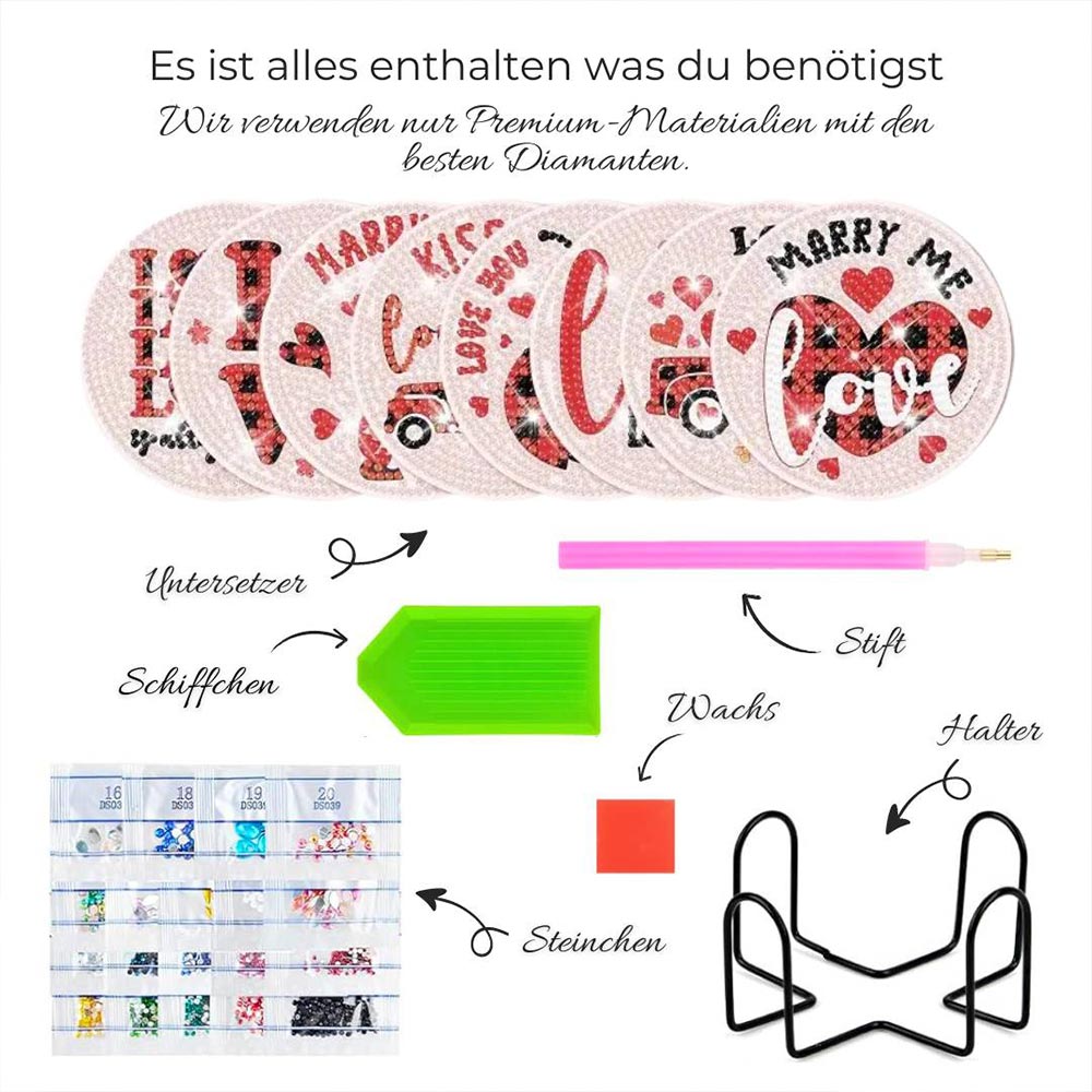 5D Diamond Painting Untersetzer – Romantische Liebesbotschaften, Unique-Diamond