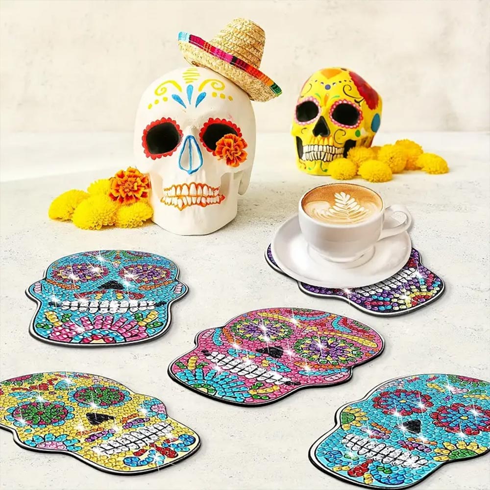 5D Diamond Painting Untersetzer – Sugar Skull, Unique-Diamond