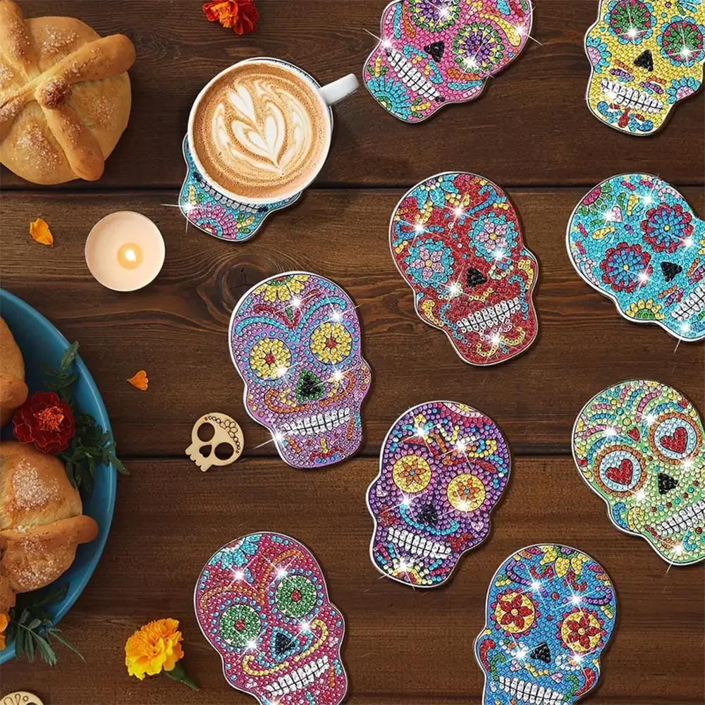 5D Diamond Painting Untersetzer – Sugar Skull, Unique-Diamond