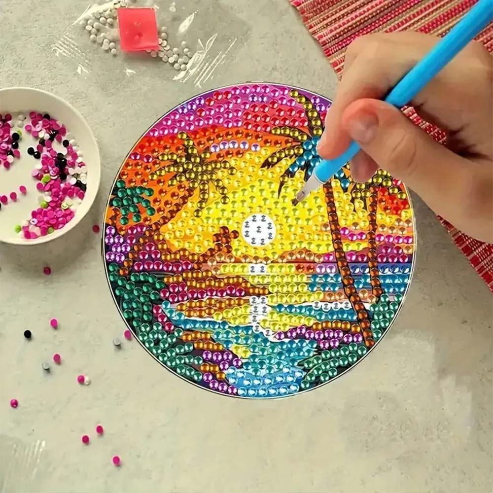5D Diamond Painting Untersetzer – Tropischer Sonnenuntergang, Unique-Diamond