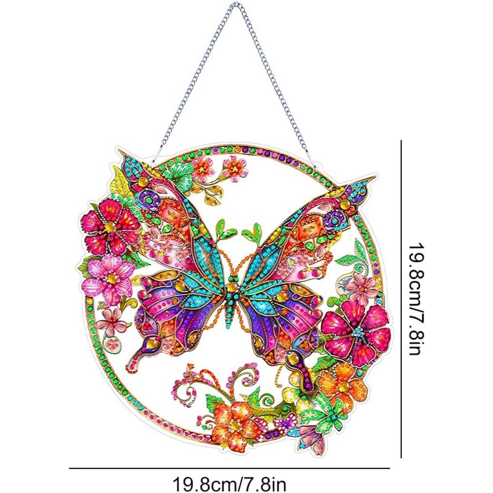 5D Diamond Painting Wandanhänger – Farbenflügel im Blütenkreis