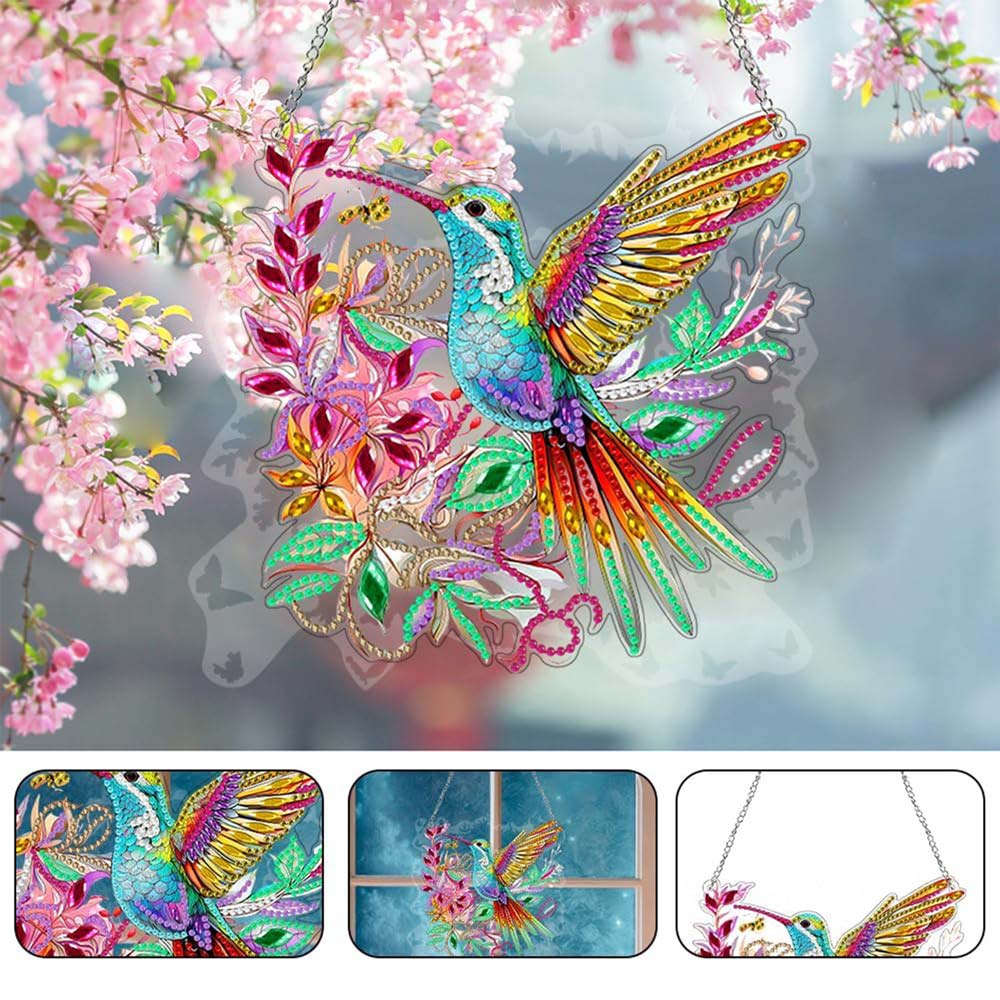 5D Diamond Painting Wandanhänger – Kolibrizauber im Blütenflug, Unique-Diamond