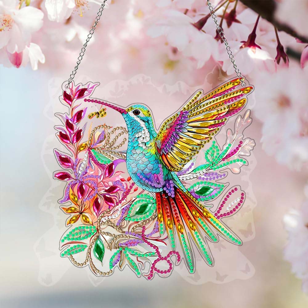 5D Diamond Painting Wandanhänger – Kolibrizauber im Blütenflug, Unique-Diamond