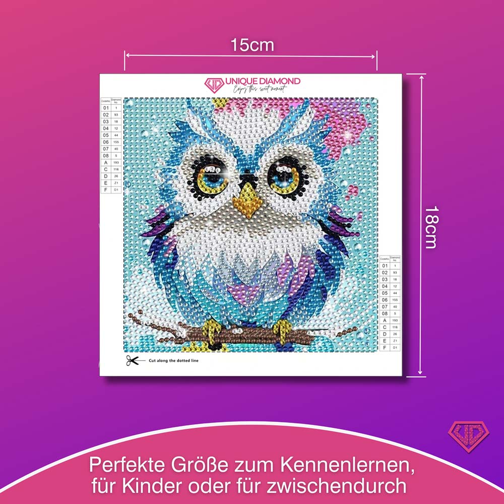 5D Diamond Painting Weisheits-Eule Aurelia mit Strasssteinchen, Unique-Diamond