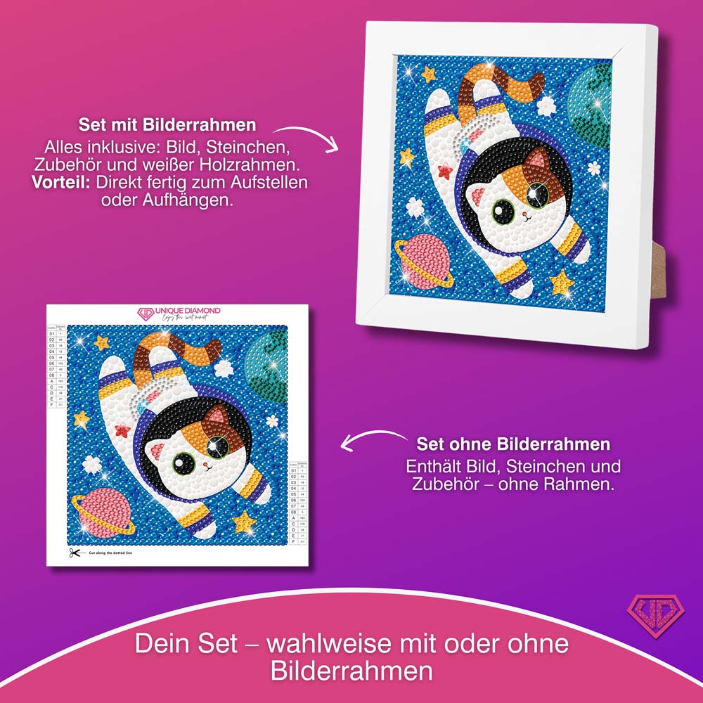 5D Diamond Painting Weltraumkatze mit Strasssteinchen, Unique-Diamond