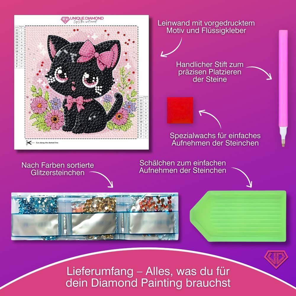 5D Diamond Painting Zuckersüße Samtpfote Bella mit Strasssteinchen, Unique-Diamond