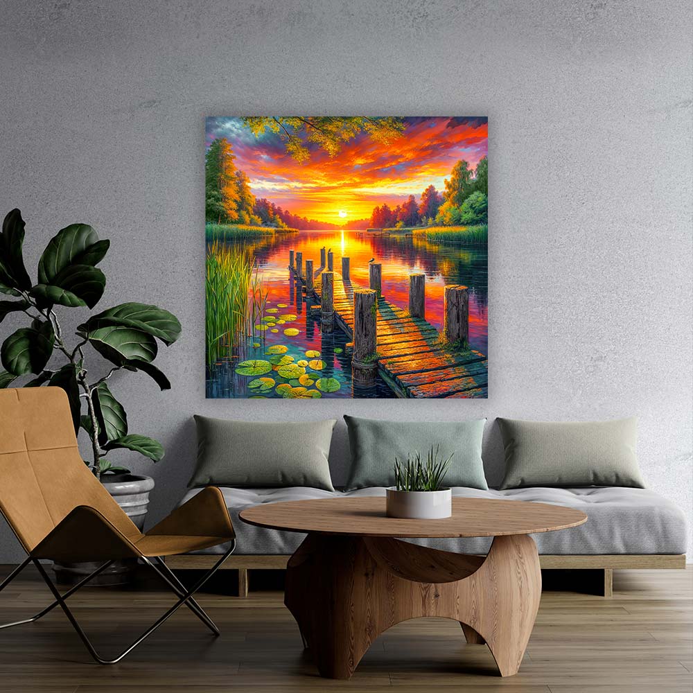 5D Diamond Painting – Abendgold am Seeufer, Unique-Diamond