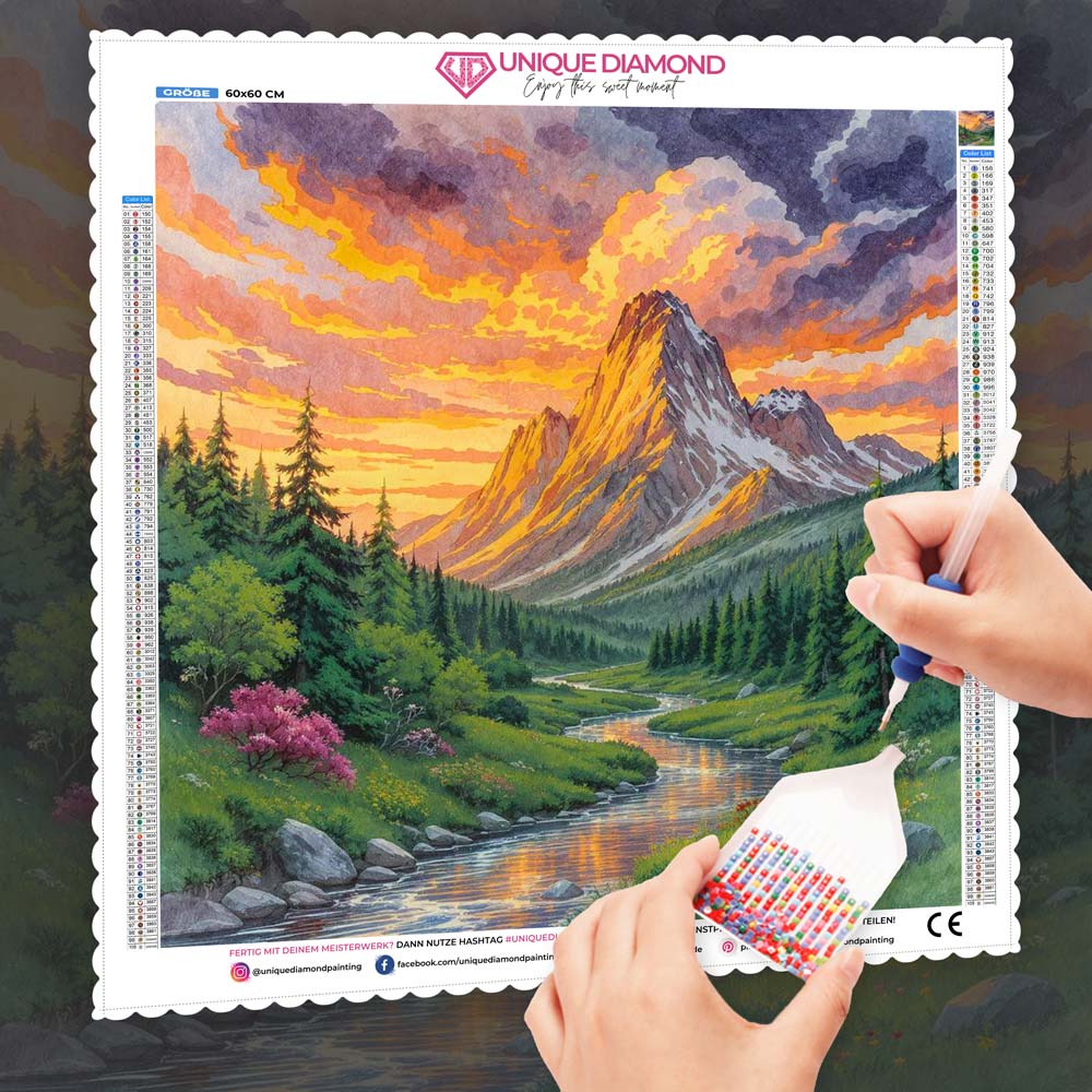 5D Diamond Painting – Abendgold über dem Gipfelpfad Unique-Diamond