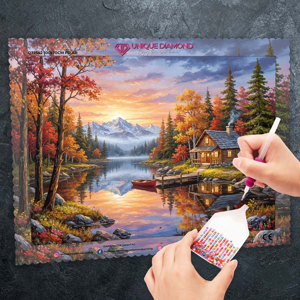5D Diamond Painting – Abendruhe am Bergsee