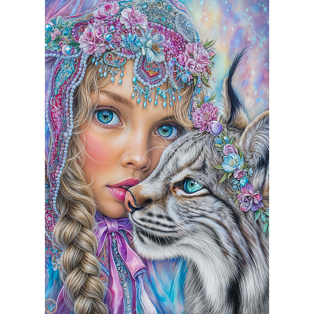 5D Diamond Painting – Alina und der Seelenluchs, Unique-Diamond