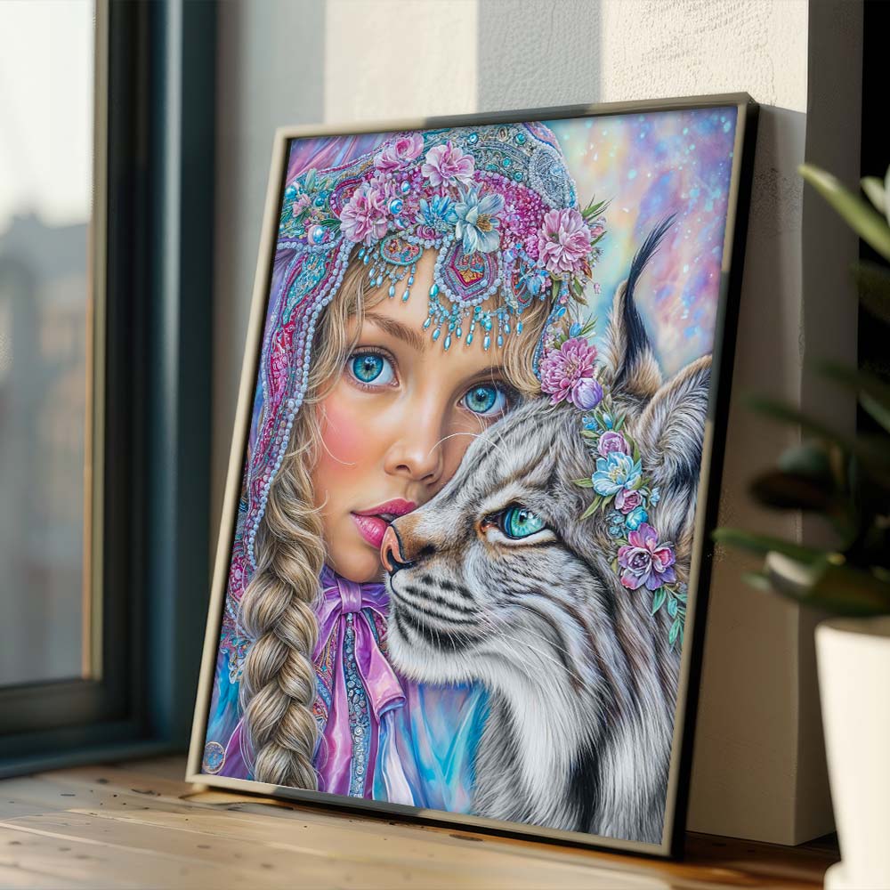 5D Diamond Painting – Alina und der Seelenluchs, Unique-Diamond