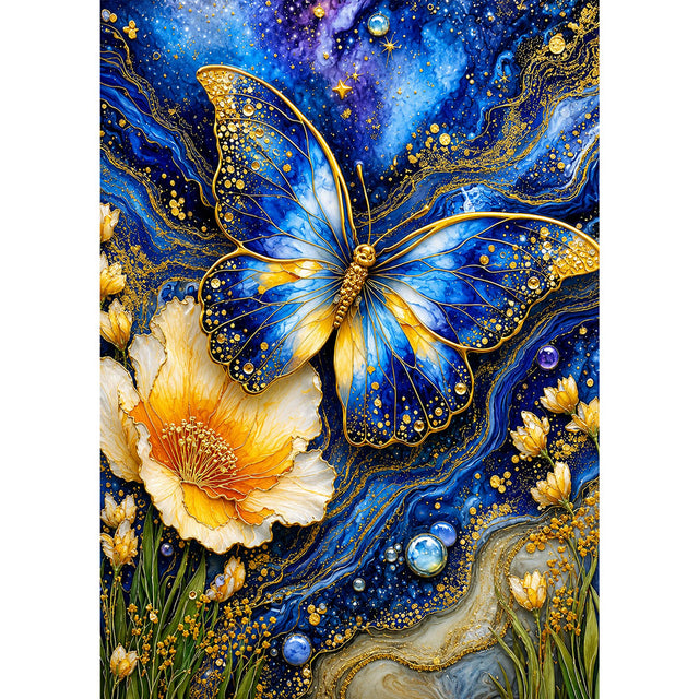 5D Diamond Painting – Azurflügel im Goldstrom | Unique Diamond