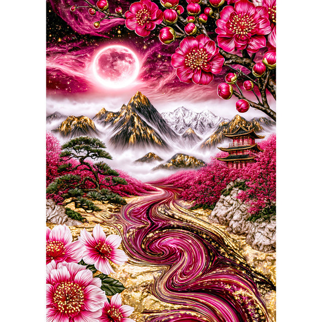 5D Diamond Painting – Blütenpfad ins Rubinland | Unique Diamond