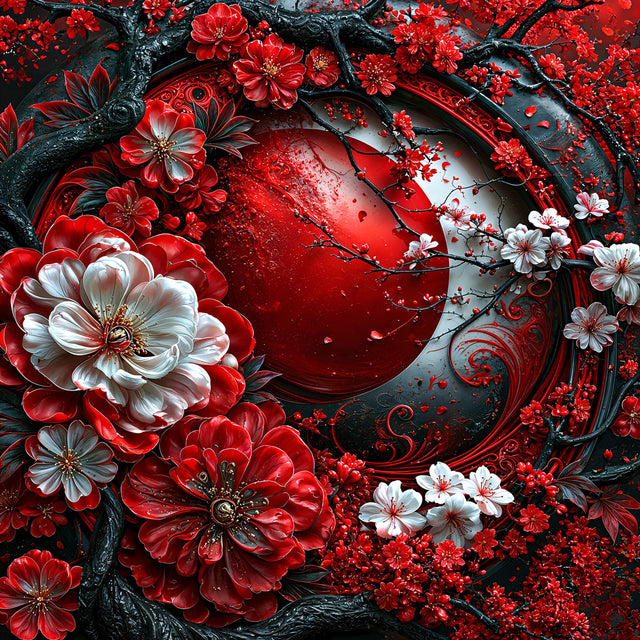 5D Diamond Painting – Crimson Sakura Eclipse | Unique Diamond