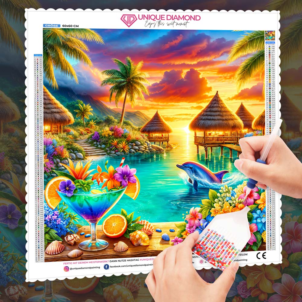 5D Diamond Painting – Delfinparadies bei Sonnenuntergang, Unique-Diamond