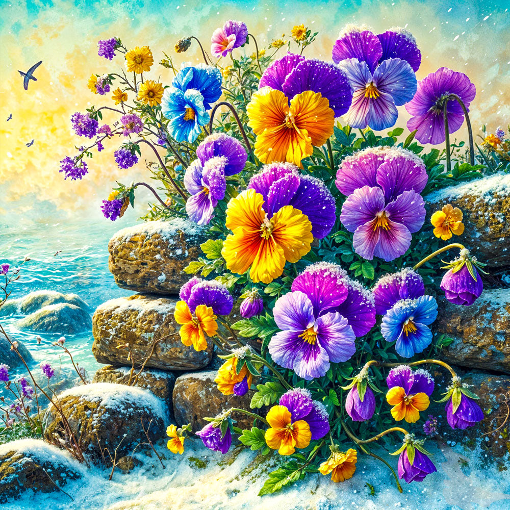 5D Diamond Painting – Eisblüten am Morgenmeer, Unique-Diamond