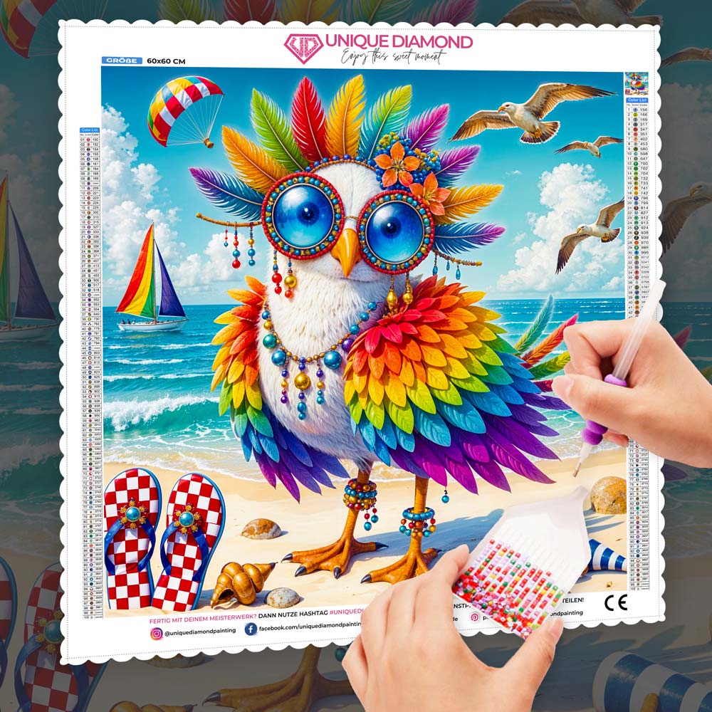 5D Diamond Painting – Eulalia, die Strandeule, Unique-Diamond