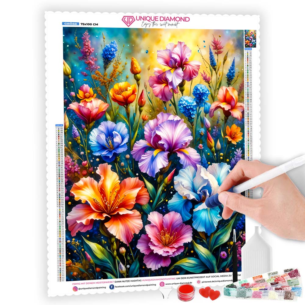 5D Diamond Painting – Farbexplosion im Blumengarten, Unique-Diamond
